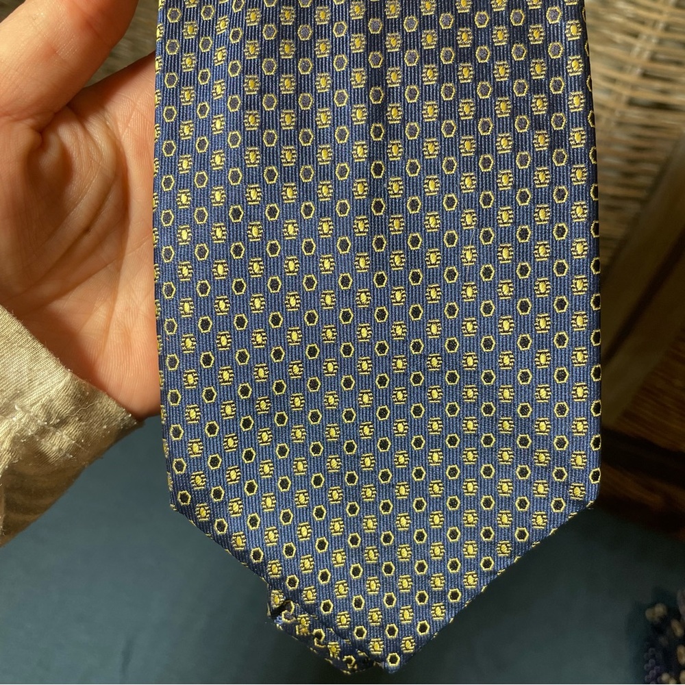 Stefano Ricci Silk Tie - Navy and Gold Geometric